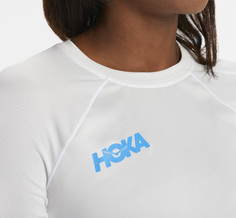 Top Hoka One One Mujer - Performance Largos Sleeve - Blancas - UAS235867